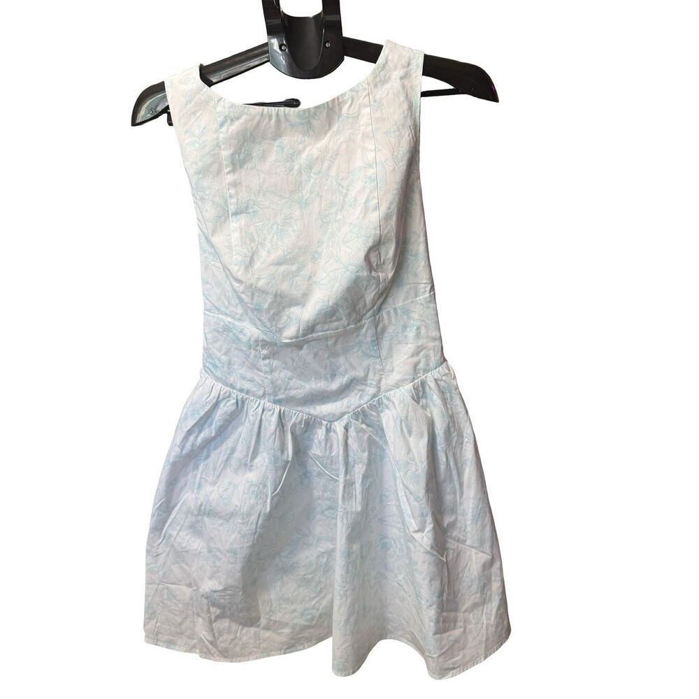 NWT Women's Bow Back Mini A-Line Dress -‎ Wild Fable Sky Blue Floral Size Large